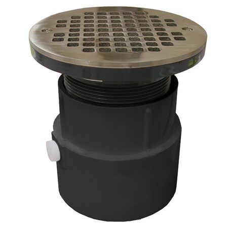 4 In. PVC Over Pipe Fit Drain Base With 3-1/2 In. Plastic Spud And 6 In. Nickel Bronze Strainer